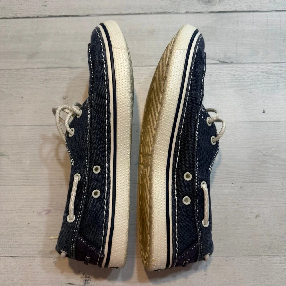 Crocs Hover Boat Shoe Nautical Navy Blue Canvas Lace Up Loafers Slip On Womens 9
